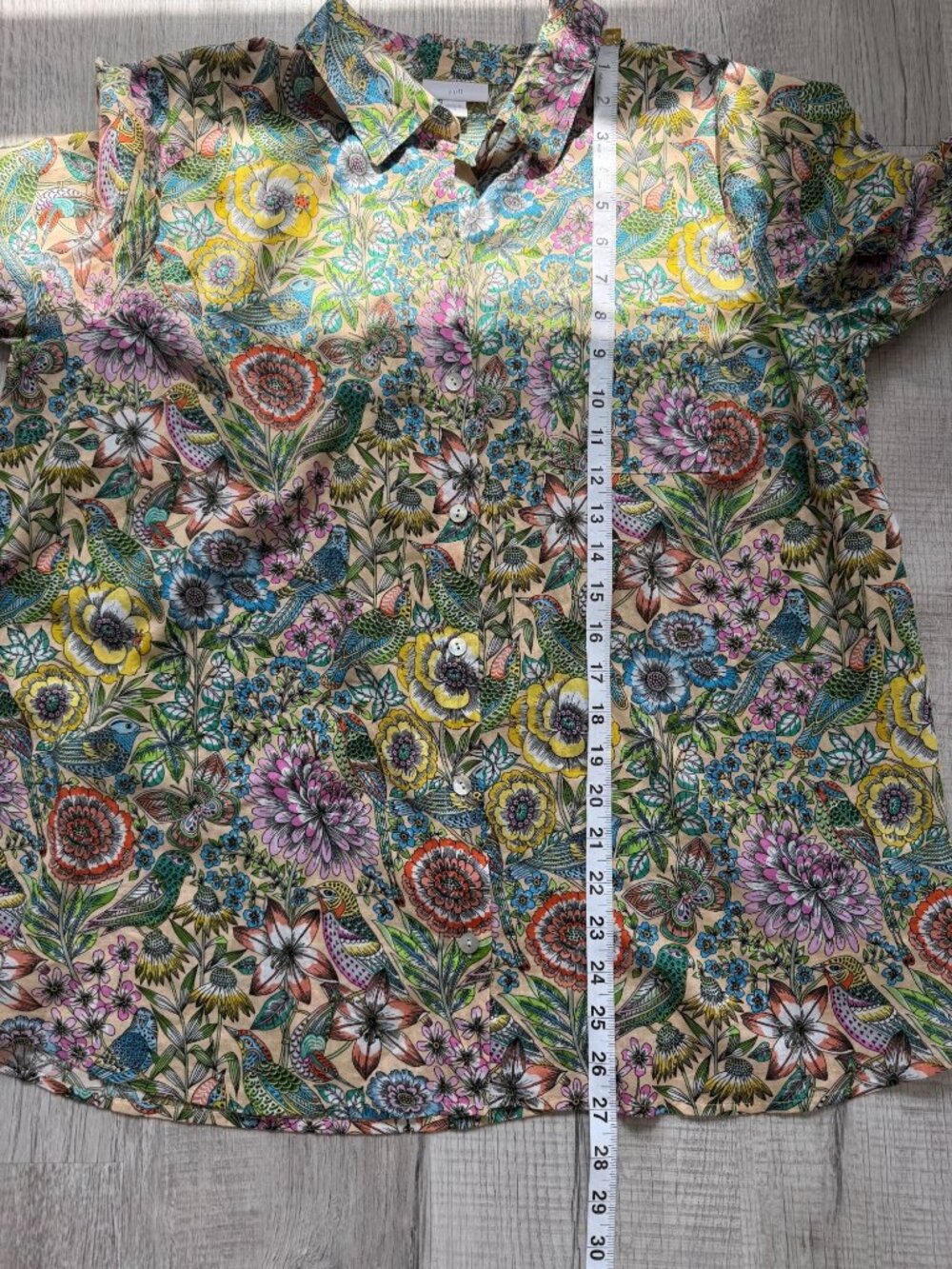 J. Jill Womens Size M Button-Up Shirt Floral Bird Cotton Long Sleeve Botanical - Picture 6 of 8